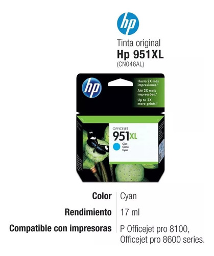 Cartucho Hp 951xl Cian - Cn046al - Original (fecha Vencida)