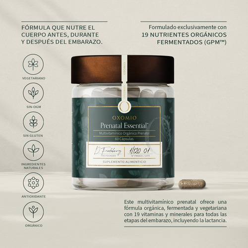Prenatal Essential 60 Caps, Multivitamínico Orgánico Sabor Sin sabor