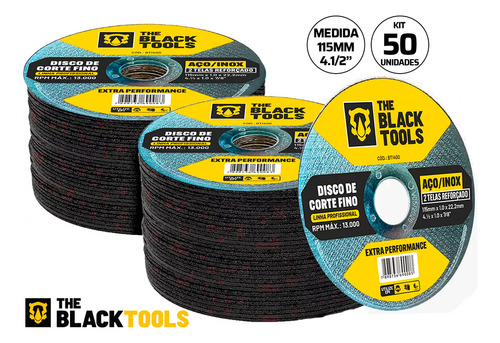 Disco Corte Fino Inox 4.1/2 X 1,0mm Esmerilhadeira 50 Peças The Black Tools