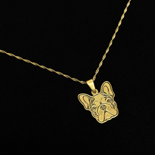 Cadena Y Dije Perro Bulldog Francés Oro 18k Oro 18k 50 Cm