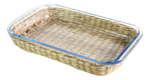 Travessa Retangular Vidro Borossilicato E Rattan 29x18x5cm