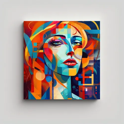 70x70cm Cuadro Abstracto Inspirado En El Cubismo Flores