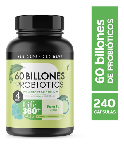 Imagen 1 de 6 de Probioticos 60 Billones Con 4 Cepas Y 240 Capsulas Life360+ 