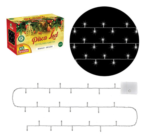 Pisca Pisca Natalino 100 Leds Branco Frio 8m 127v