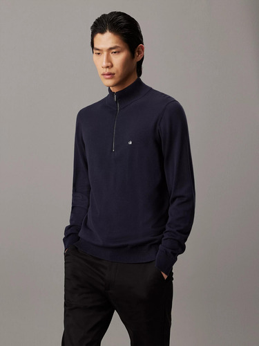Suéter Azul Cuello Alto Y Cierre Azul Calvin Klein