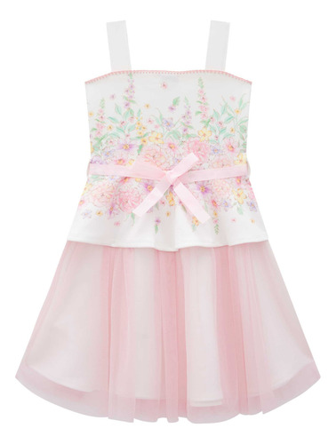 Vestido Infantil Florido Tule Rosa 68584 Infanti .ale.