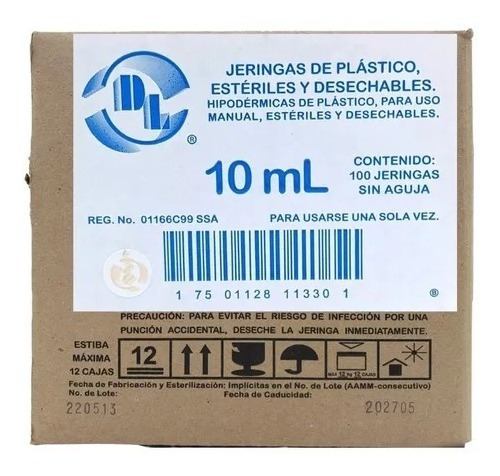 Caja De Jeringas 10ml Sin Aguja Dl C/100 Capacidad en volumen 10 mL