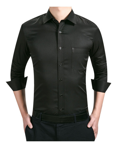 O Hombre Shirt Polera Manga Larga Elástica Slim Business 832