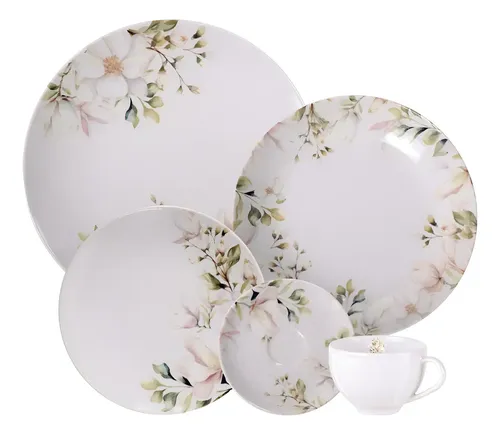 Aparelho De Jantar Magnólia Em Porcelana Decorada 20 Peças Tramontina