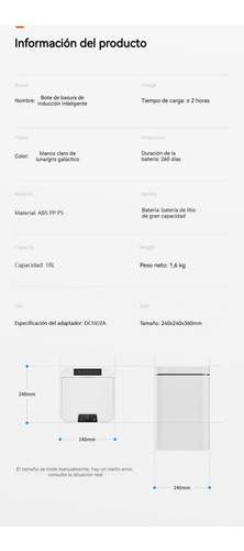 Cubo Basura De 18 L Recargable Con Sensor Inteligente Sala