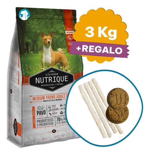 Alimento Nutrique Perro Adulto Raza Mediana 3 Kg + Regalo