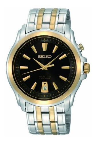 Plata Y Oro Analógico Snq120 Seiko Hombres De Negro Con Esfe