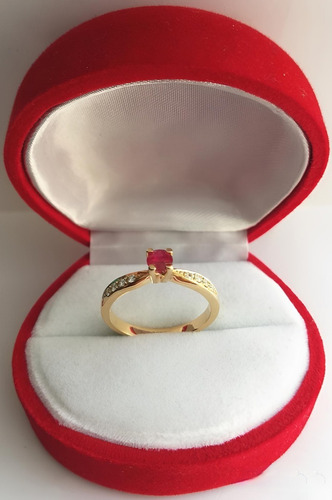 Anillo Oro 18 K Rubi Certificado 0.20 Cts Y Diamantes