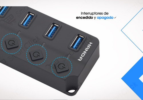 Imagen 5 de 10 de Hub Usb 3.0 Multiplicador 7 Teclas Led 5gbps + Cable Fuente