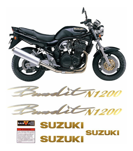 Kit Adesivo Compatível Suzuki Bandit 1200n 97/00 Preta N10 Cor Suzuki Bandit 1200n 1997 À 2000 Preta - Dourado