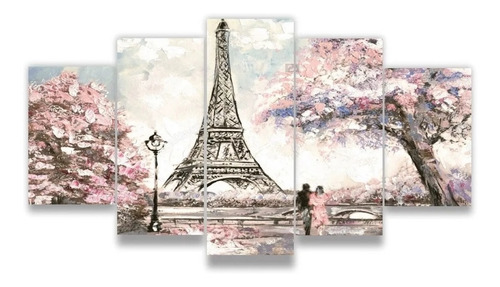Quadro Decorativo Torre Eiffel Casal Quarto Rosa Top