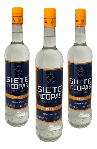 Tripack Licor De Agave 7 Siete De Copas Mango 1000 Ml