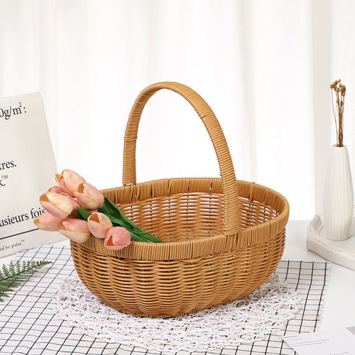 Canasta De Imitación De Mimbre Tejida A Mano Para Picnic