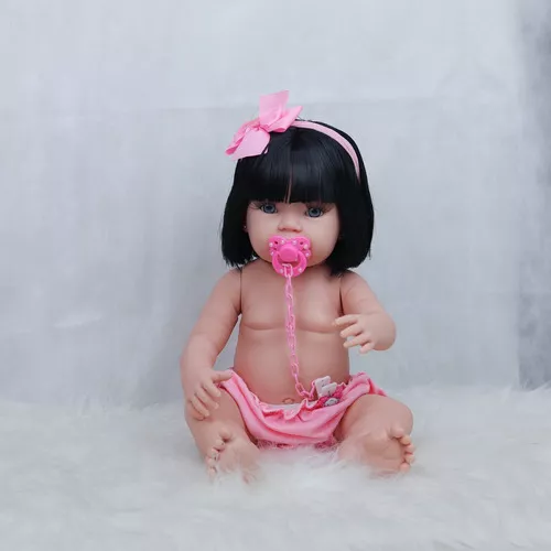 Boneca Bebe Reborn Silicone Realista Morena Roupão 20 Itens - USA Magazine