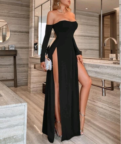 Vestido Largo Fiesta Moda Escote Sensual Negro Maxi Strech | Meses sin intereses Vestido Largo Fiesta Moda Escote Sensual Negro Maxi Strech | Meses sin intereses