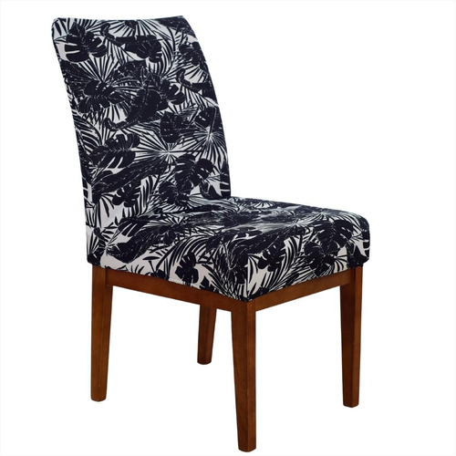 04 Capas P/ Cadeira Jantar Malha Gel Com Elástico Estampadas Cor Black Flower Desenho do tecido Liso