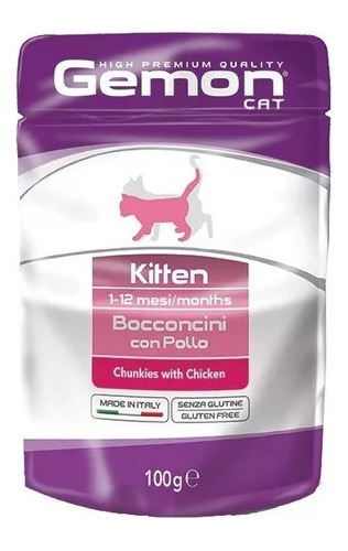 Pouch Gato Gemon High Premium Kitten Pollo 100g (caja 24un)