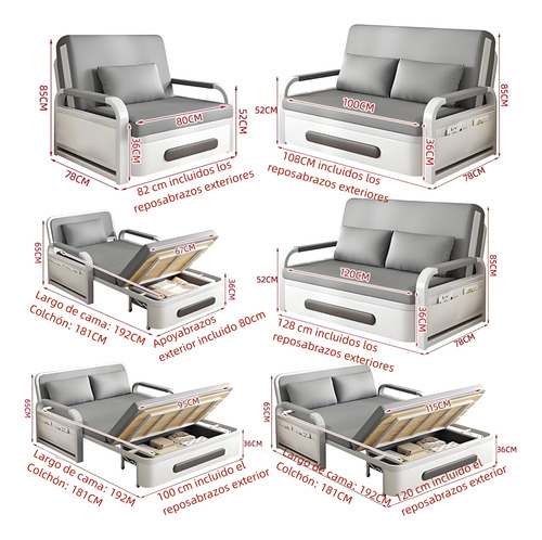 Sofa Cama 158cm Cuero Sintetico Base De Fierro Almacenable