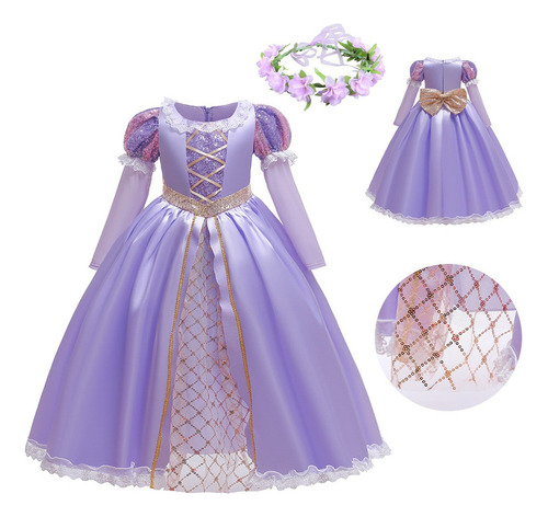 1 #2pcs Vestido De Cosplay De Princesa De Encaje Rapunzel Para