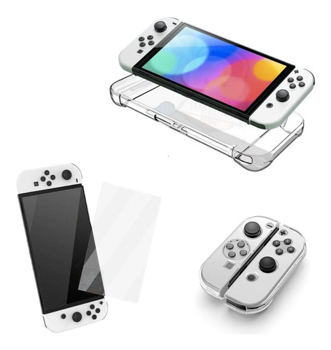 Kit Case + Película Vidro Proteção Total Para Switch Oled