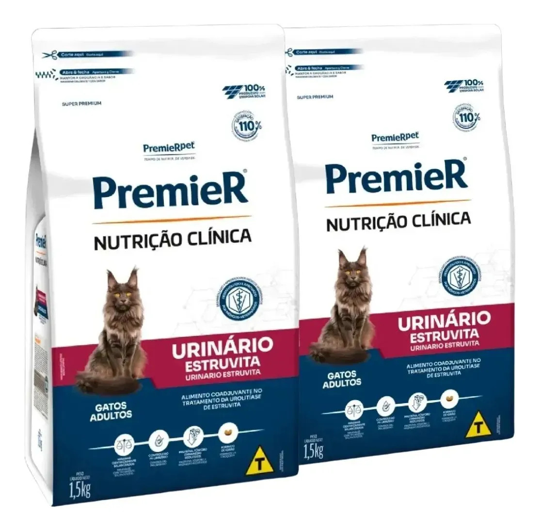 2 Premier Nutrição Clínica Gatos Urinário Estruvita 1,5kg