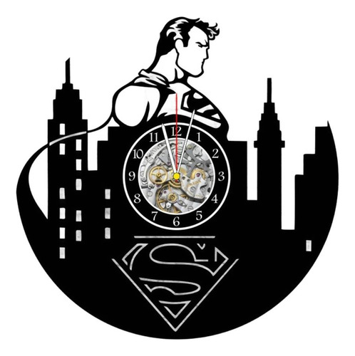 Reloj Corte Laser 1211 Superman Perfil Sobre Ciudad