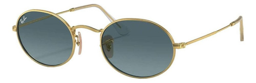 Óculos de sol Ray-Ban Round Oval Standard armação de metal cor polished gold, lente blue de cristal degradada, haste polished gold de metal - RB3547