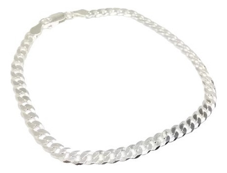 Pulsera Hombre Unisex Grumet Plana Maciza 4mm 20cm Plata 925