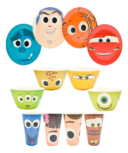 Vajilla De Bambu 12 Pzas Pixar Infantil 1762-41