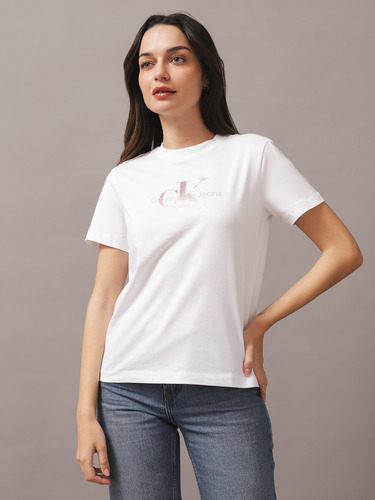 Polera Diffused Monologo Regular Blanco Calvin Klein