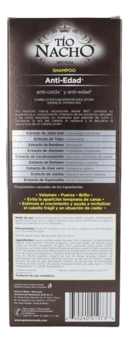 Shampoo Tío Nacho Anti-edad Caja Con Frasco Con 415 Ml