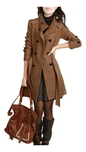 Cabolsa Gabardina Mujer Cuello Solapa Botones Con Abrigo