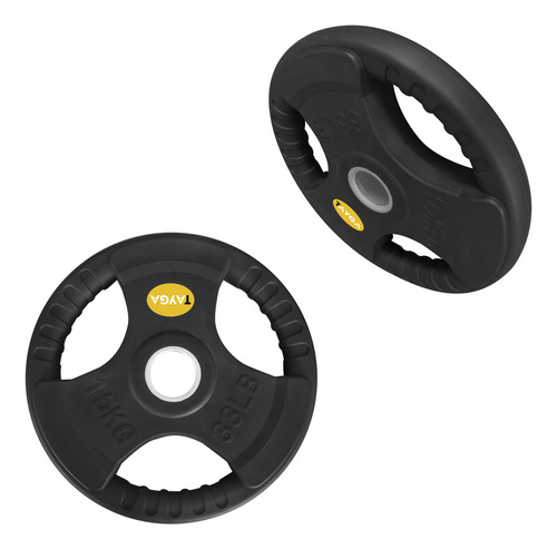 Par Disco Olímpico Recubierto Caucho 33lb C/u Tayga Color Negro