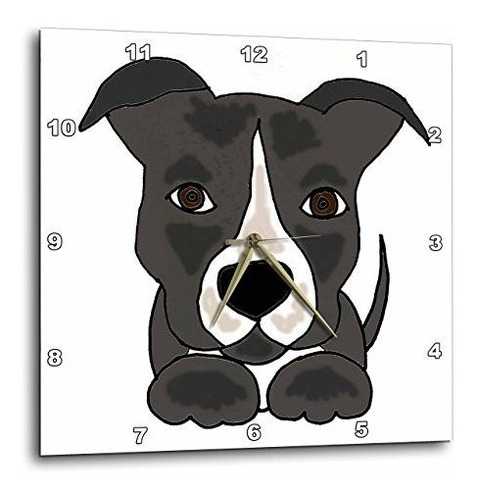 3drose Funny Grey Pitbull Puppy Dog Cartoon - Reloj De Pared