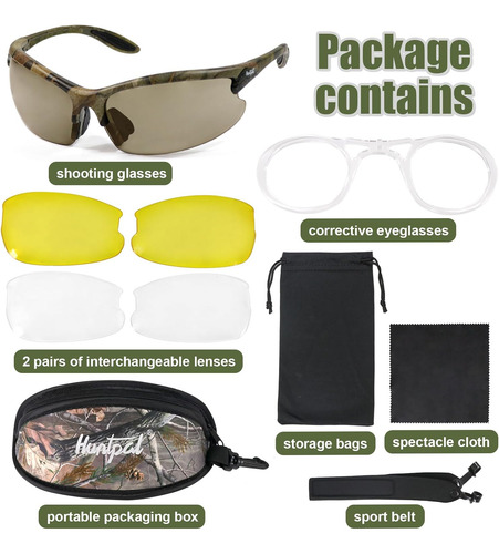 Huntpal Juego De Gafas De Seguridad Para Caza Con 3 Lentes I
