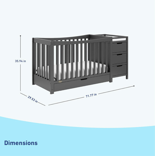 Remi - Cuna Convertible 4 En 1 Y Cambiador Con Cajón (gris)