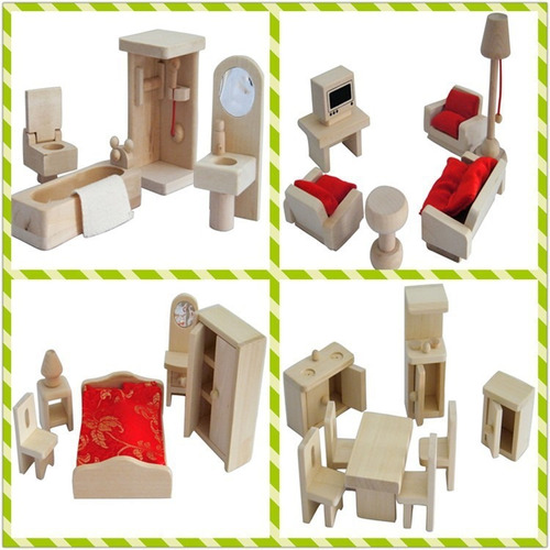 Pack Muebles Casa De Muñeca 4 Modelos De Madera + Envio