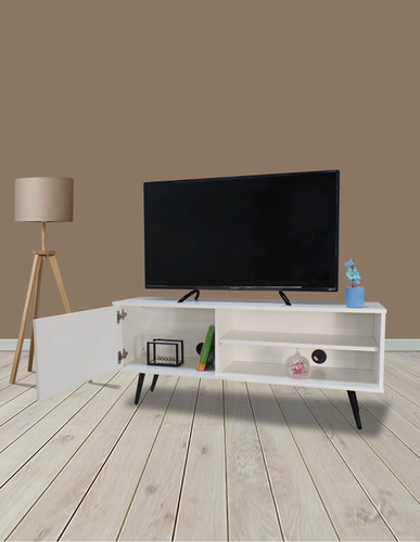 Mueble Para Tv Decomobil Credenza Con Pasacables Color Blanco Absoluto