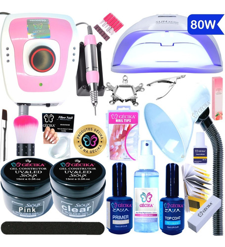Imagem 1 de 10 de Kit Unha De Gel Cabine Luminaria Lixa Eletrica Porquinho