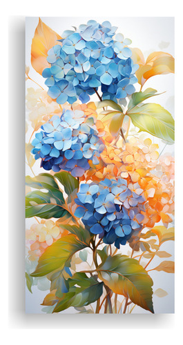 100x50cm Cuadro Moderno De Hortensias Naranjas Y Azules