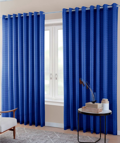 Cortina Blackout Pvc Com Tecido Voil Xadrez 1,80 X 2,80 Cor Azul-royal