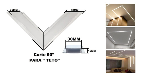 Perfil Led Embutir Slim Largo 30mm 4 Metros 90º L Cortado