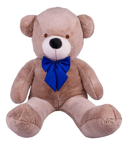 Urso De Pelúcia Gigante Teddy - Grande - Laço Personalizado Cor Urso Avelã Com Laço Azul