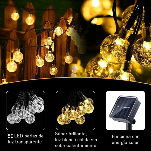 Cadena De Luz Solar Serie 12m 100leds Impermeable Acrílico