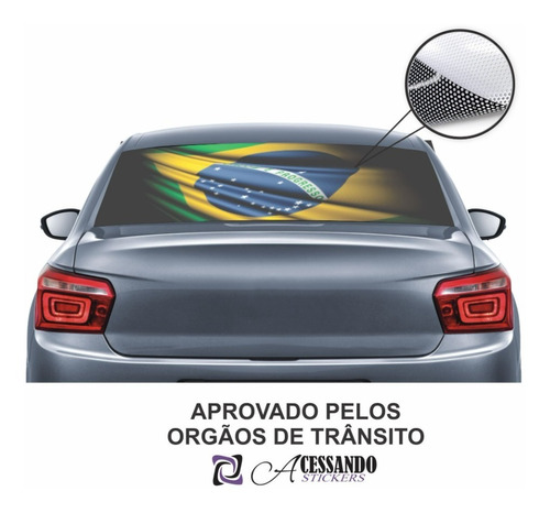 Imagem 1 de 6 de Adesivo Perfurado Carros Bandeira Brasil Vidro Peq 15x30 Cm